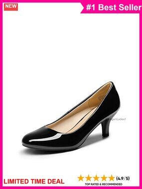 Kitten Heel Pumps Faux Leather Slip-On 2.5-Inch Round Toe Heels for Work